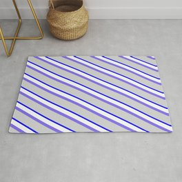 [ Thumbnail: Medium Slate Blue, Light Grey, Blue & White Colored Striped/Lined Pattern Rug ]