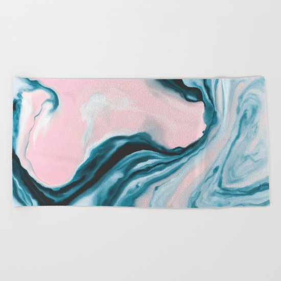 Pink and blue tide Beach Towel