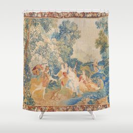 Antique 17th Century French Lovers Verdure Garden Tapestry Shower Curtain