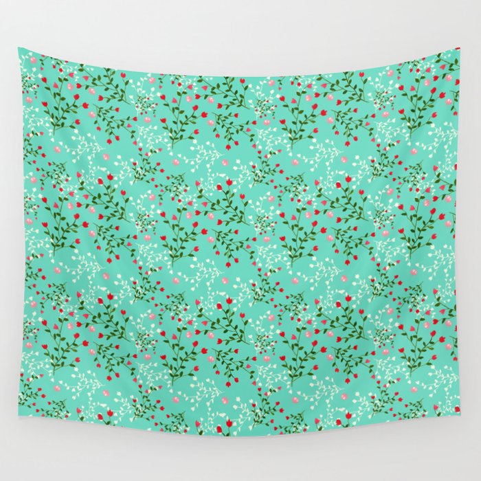 Jelly Beans and Flowers GREEN Wall Tapestry