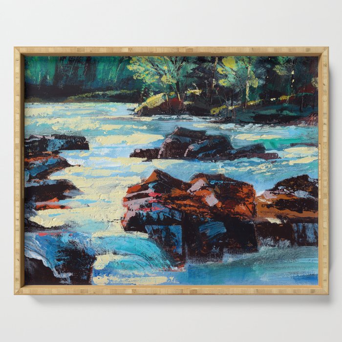 Toby Waters creek painting by Dennis Weber / ShreddyStudio Serving Tray