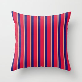 [ Thumbnail: Gray, Light Salmon, Midnight Blue, and Crimson Colored Stripes Pattern Throw Pillow ]
