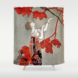 “The Fickle Bird” by George Barbier Shower Curtain