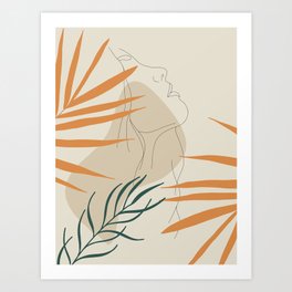 Minimal Line Art Woman And Palm Leaves #Society6 #Buyart Art Print