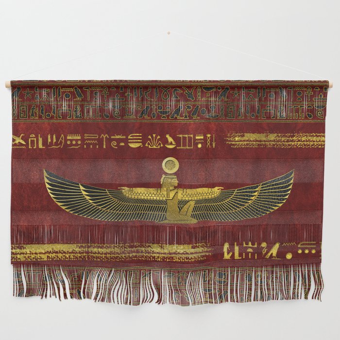 Golden Egyptian God Ornament on red leather Wall Hanging