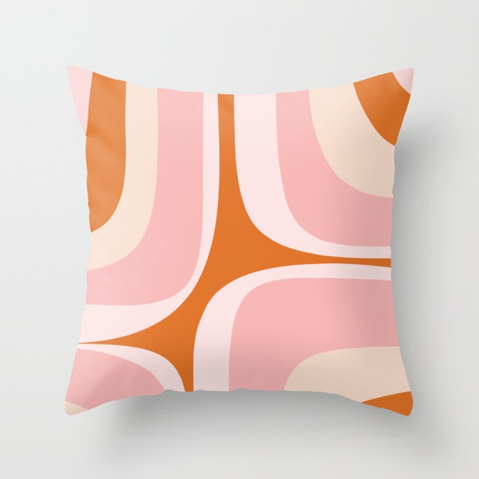 Retro Groove Pink and Orange - Cheerful Abstract Minimalist Pattern Throw Pillow
