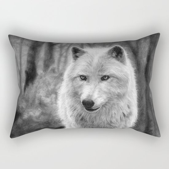 White Wolf in the Forest Rectangular Pillow