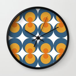 Blue orange yellow retro vintage circle psychadelic pattern Wall Clock