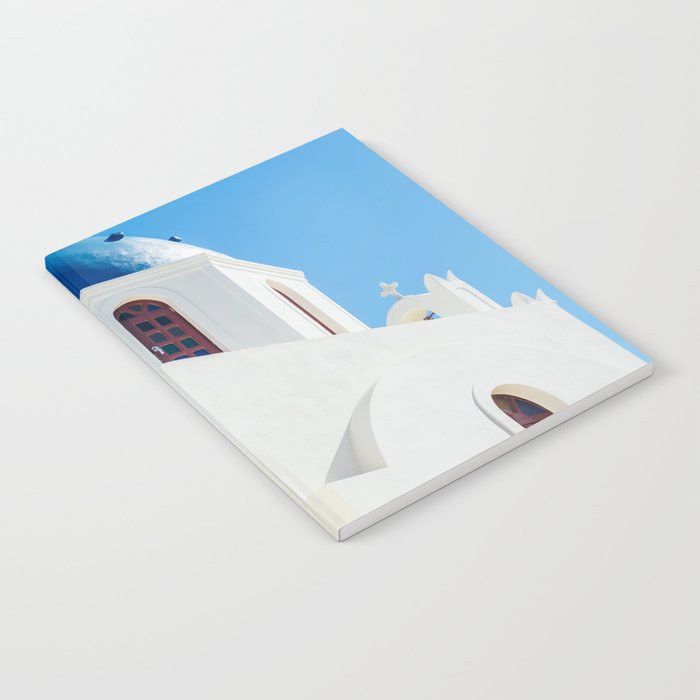 White and Blue Greek Church | Travel Photography | Architecture in Santorini, Greece Notebook