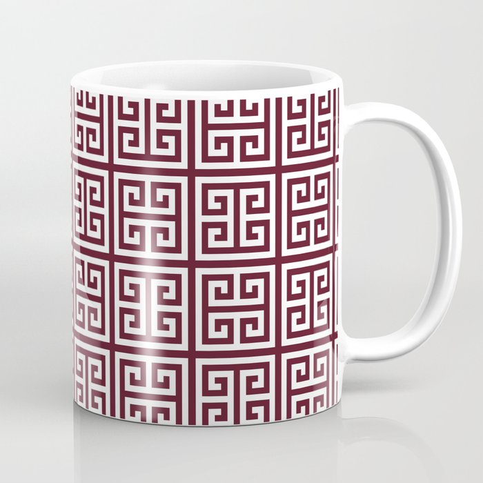 Wine Red Greek Key Squares Grid Coffee Mug
