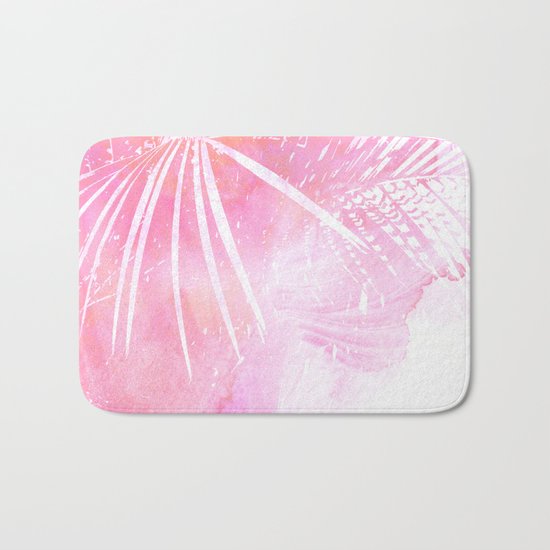 Abstract Pink Palm Tree Leaves Design Bath Mat