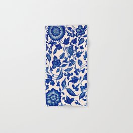Blue & White Chinoiserie Flower Pattern Hand & Bath Towel