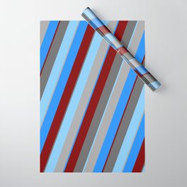 [ Thumbnail: Dim Gray, Light Sky Blue, Dark Gray, Blue, and Maroon Colored Lined/Striped Pattern Wrapping Paper ]