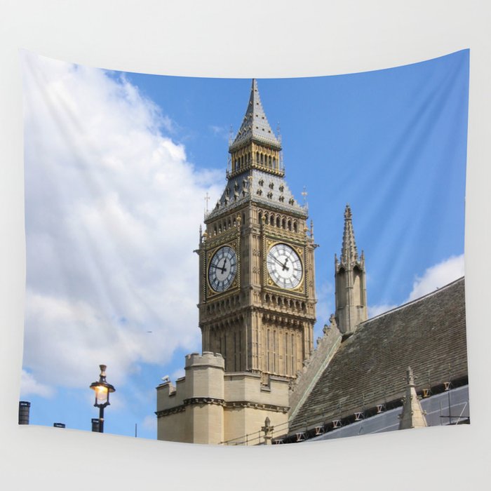 Great Britain Photography - Big Ben Under A Big White Cloud Wall Tapestry