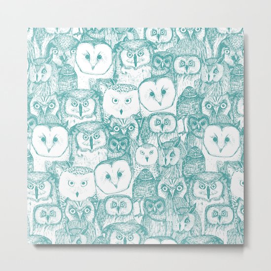 just owls teal blue Metal Print