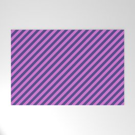 [ Thumbnail: Orchid & Dark Slate Blue Colored Pattern of Stripes Welcome Mat ]