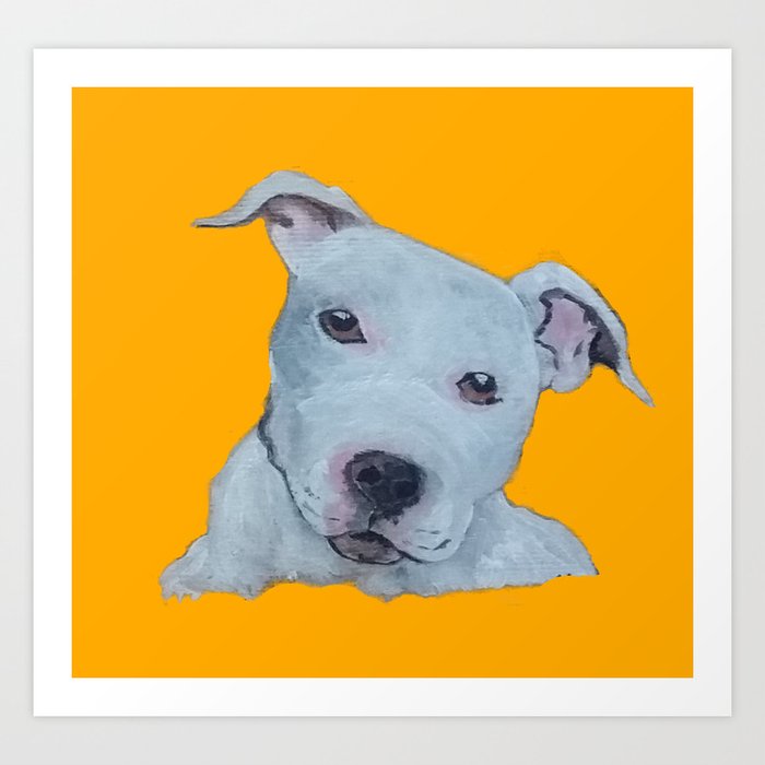 Pit Bull Terrier Puppy Portrait on Gold Art Print