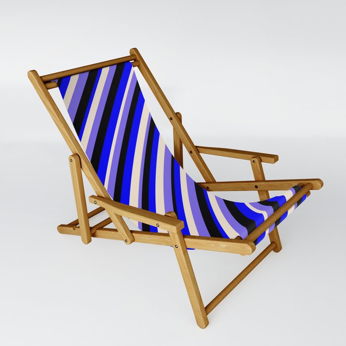 Blue, Beige, Medium Slate Blue & Black Colored Stripes Pattern Sling Chair