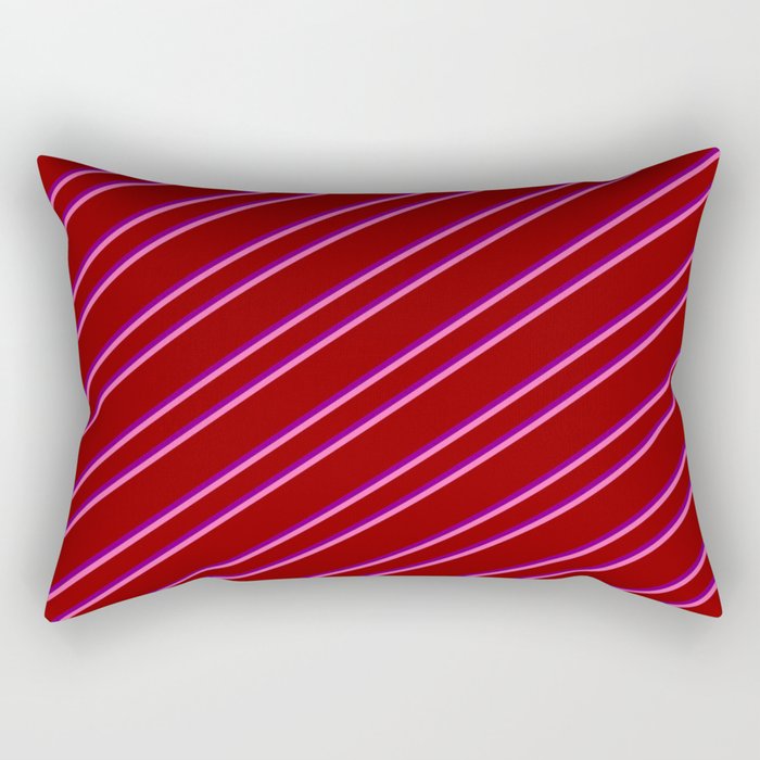Dark Red, Purple, and Hot Pink Colored Striped/Lined Pattern Rectangular Pillow