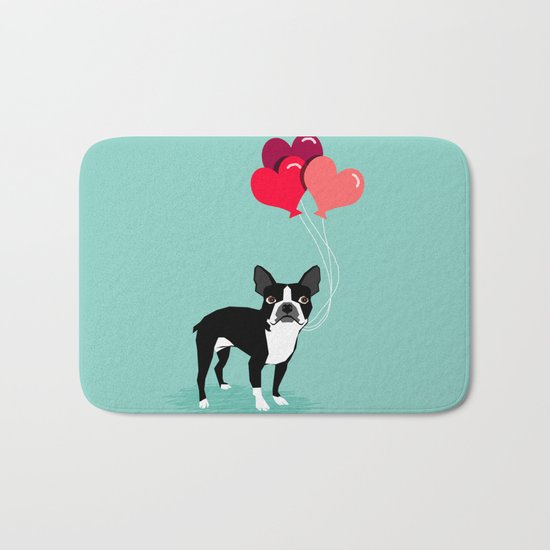 Boston Terrier Valentine heart balloons for pet owners and dog lovers gift for someone they love Bath Mat