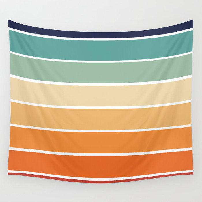 Retro rainbow palette stripes 70s on white 2 Wall Tapestry