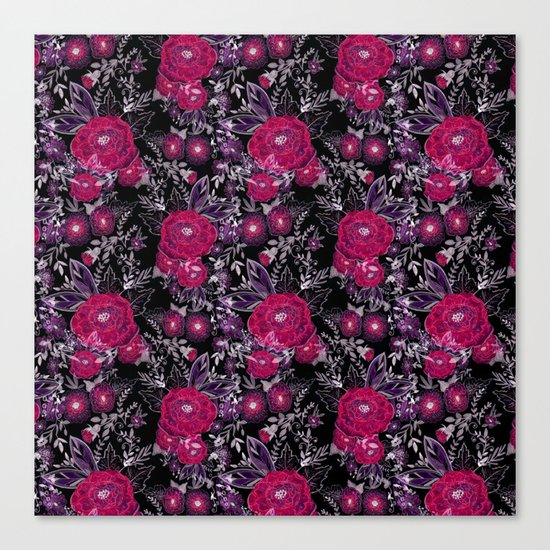 Pink roses on black background . Canvas Print