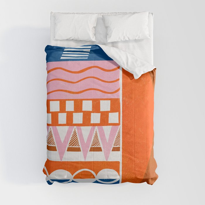 TIKI, orange, pink + blue Comforter