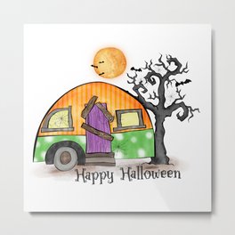 Happy Halloween witch camper halloween Metal Print