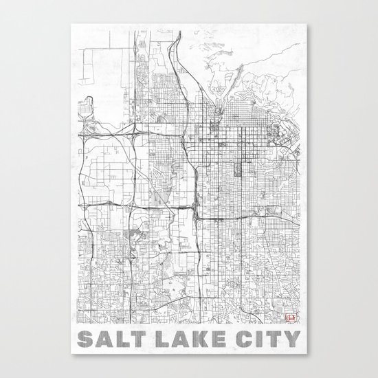 Salt Lake City Map Line Canvas Print