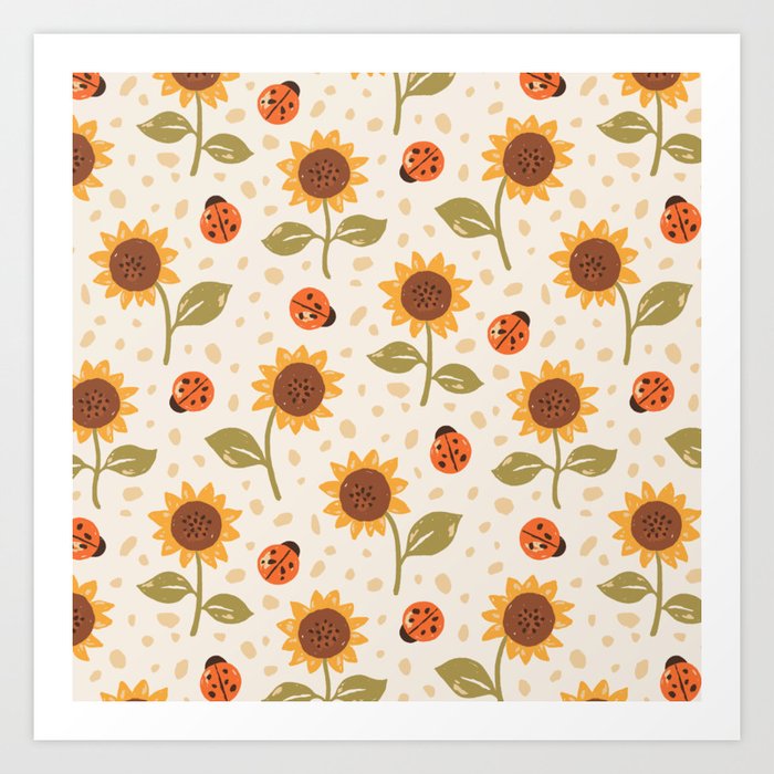 Sunflowers and Ladybugs Art Print