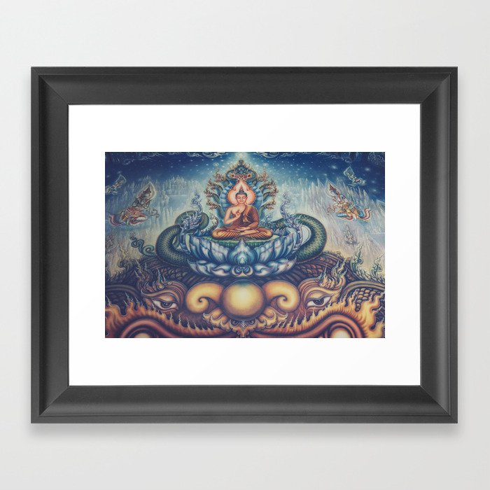 Buddah blue temple Framed Art Print