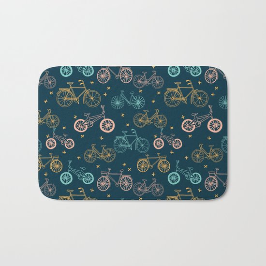 Bicycles cycle pattern navy and pastel pink by andrea lauren Bath Mat