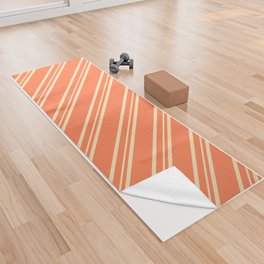 [ Thumbnail: Coral and Beige Colored Striped Pattern Yoga Towel ]