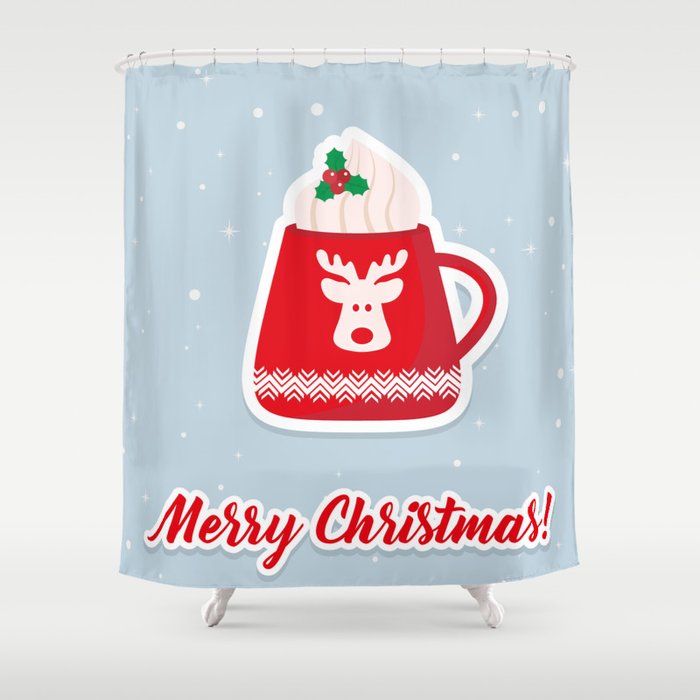 Christmas Hot Coffee in Red Cup. Vector Illustration Shower Curtain