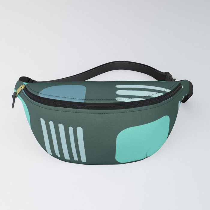 Mid-Century Modern Squares Lines Teal Fanny Pack