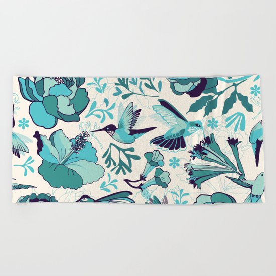 Hummingbird summerdance, Blue Beach Towel
