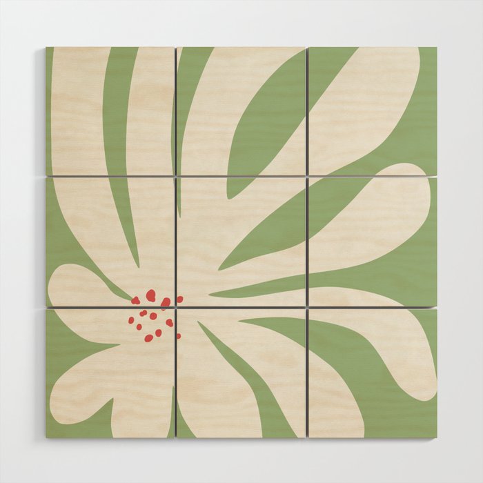 White Chrysanthemum on Green Wood Wall Art