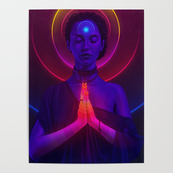Cosmic Meditating Girl Poster