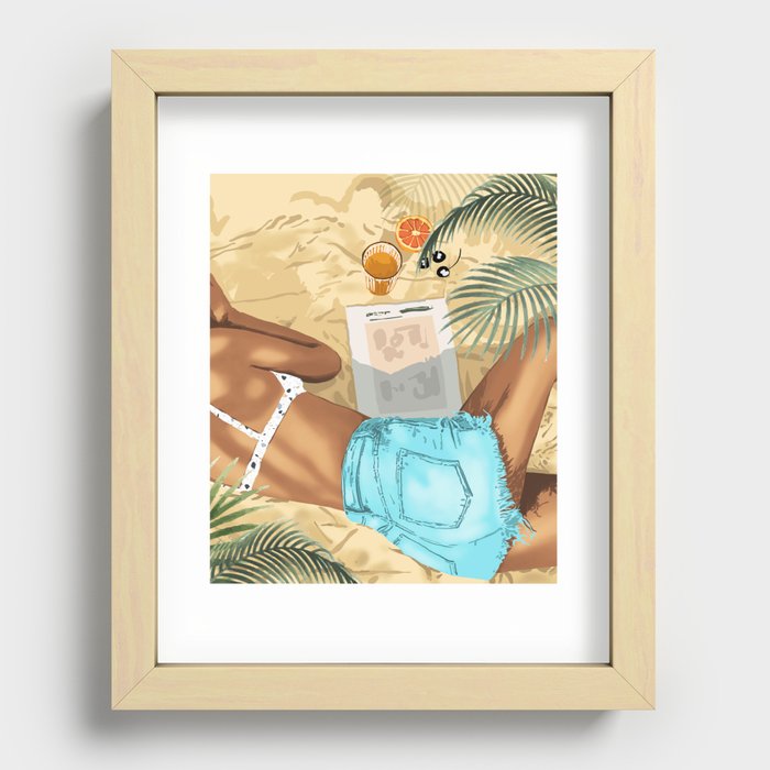Keep Palm & Carry On Wall Art | Tropical Beach Bikini Fashion Travel Chai Recessed Framed Print