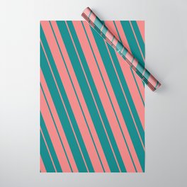 [ Thumbnail: Light Coral & Teal Colored Striped/Lined Pattern Wrapping Paper ]