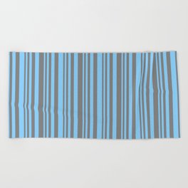[ Thumbnail: Light Sky Blue and Gray Colored Stripes Pattern Beach Towel ]