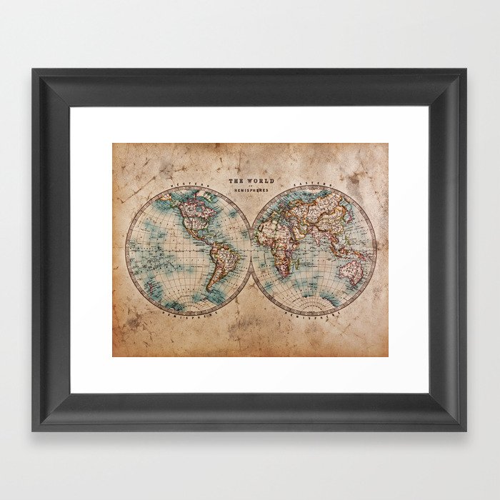 Vintage Map of the World 1800 Framed Art Print