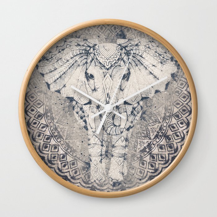 Indian Elephant Mandala Wall Clock