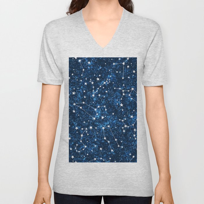 Starry Night Sky Cosmic Constellations V Neck T Shirt