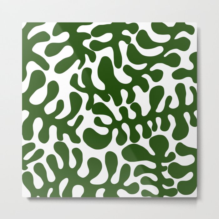 Green Matisse cut outs seaweed pattern on white background Metal Print