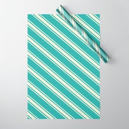 [ Thumbnail: Light Sea Green & Beige Colored Lined/Striped Pattern Wrapping Paper ]