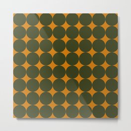 Circles/Sparks (Olive & Orange) Metal Print | Boho, Darkgreen, Minimal, Olivegreen, Olive, Orange, Geometric, Midcentury, Shapes, Minimalist 