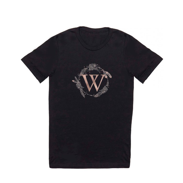 Letter W Rose Gold Pink Initial Monogram T Shirt