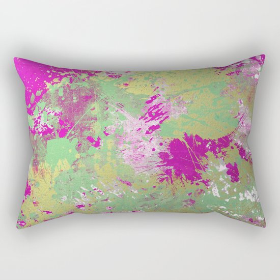 Metallic Pink Splatter Painting - Abstract pink, blue and gold metallic painting Rectangular Pillow