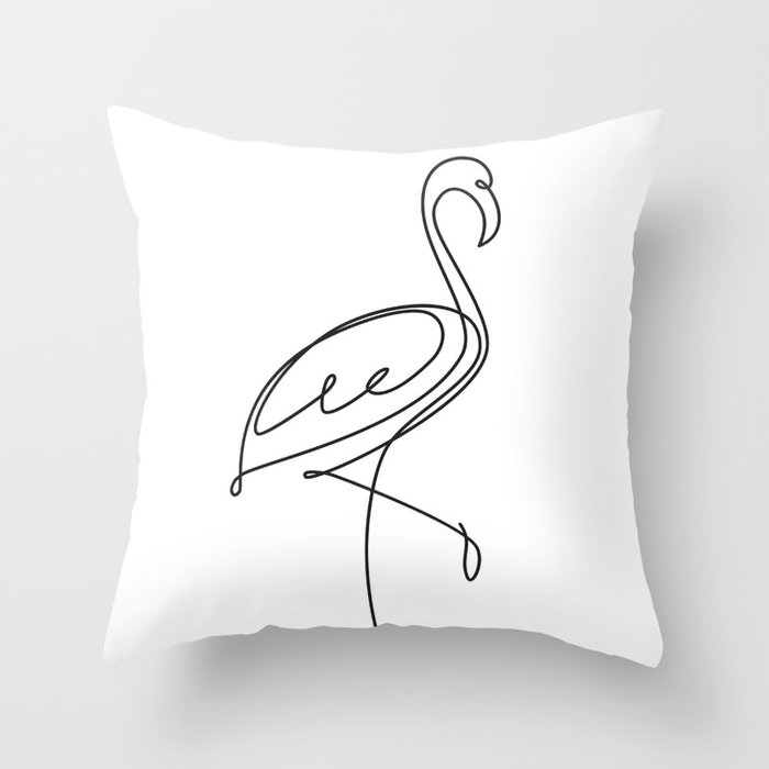 Flamingo bird one line drawing. Minimalist line art Throw Pillow
